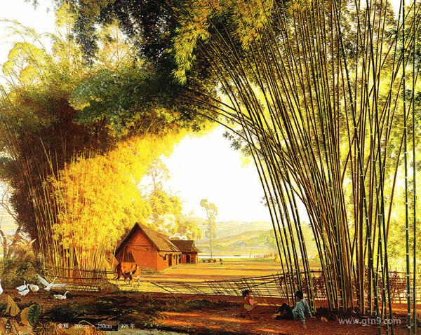 hongdejiang中国川西田园风光油画