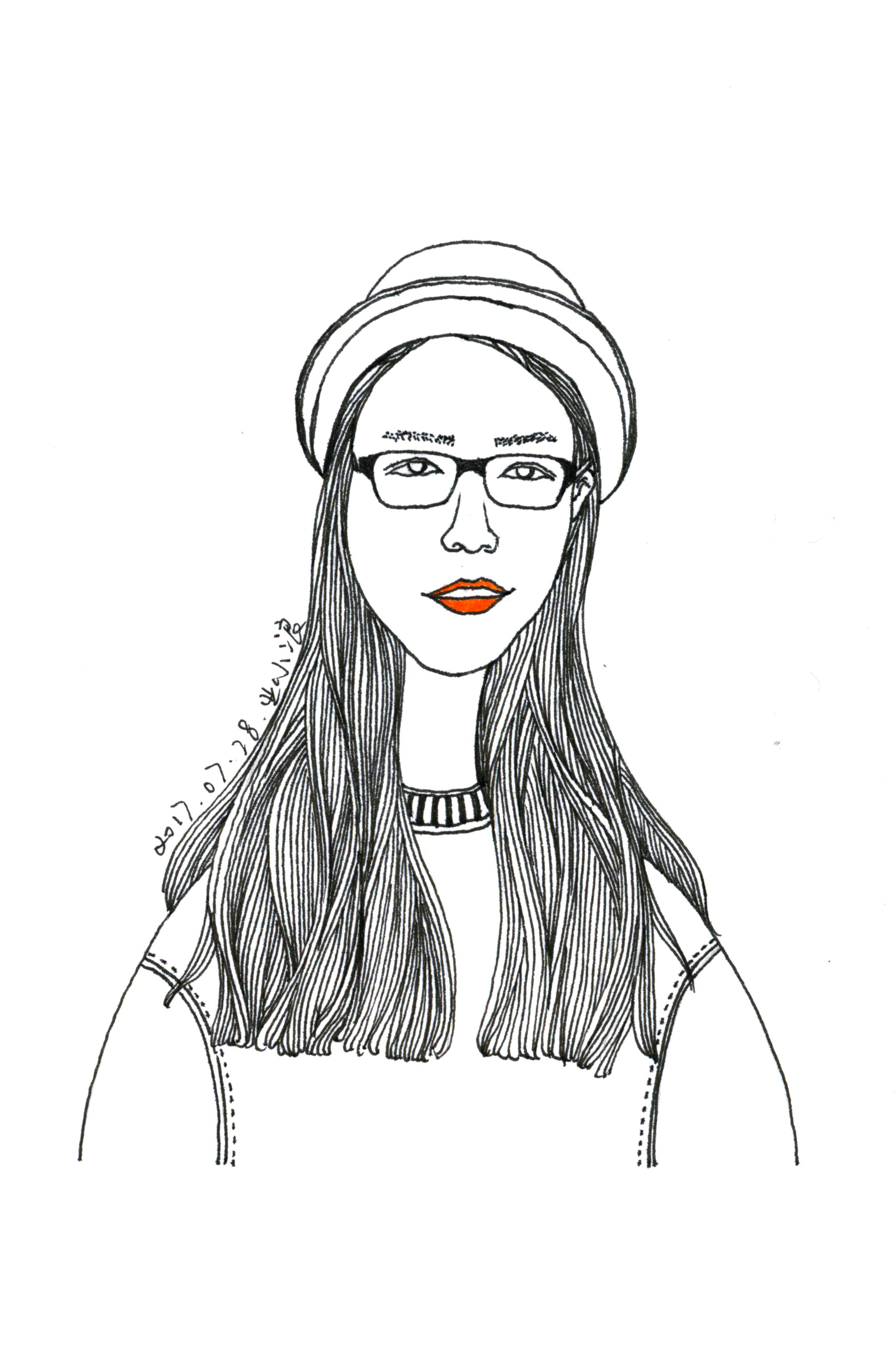 手绘画像简约线面长脖子画风