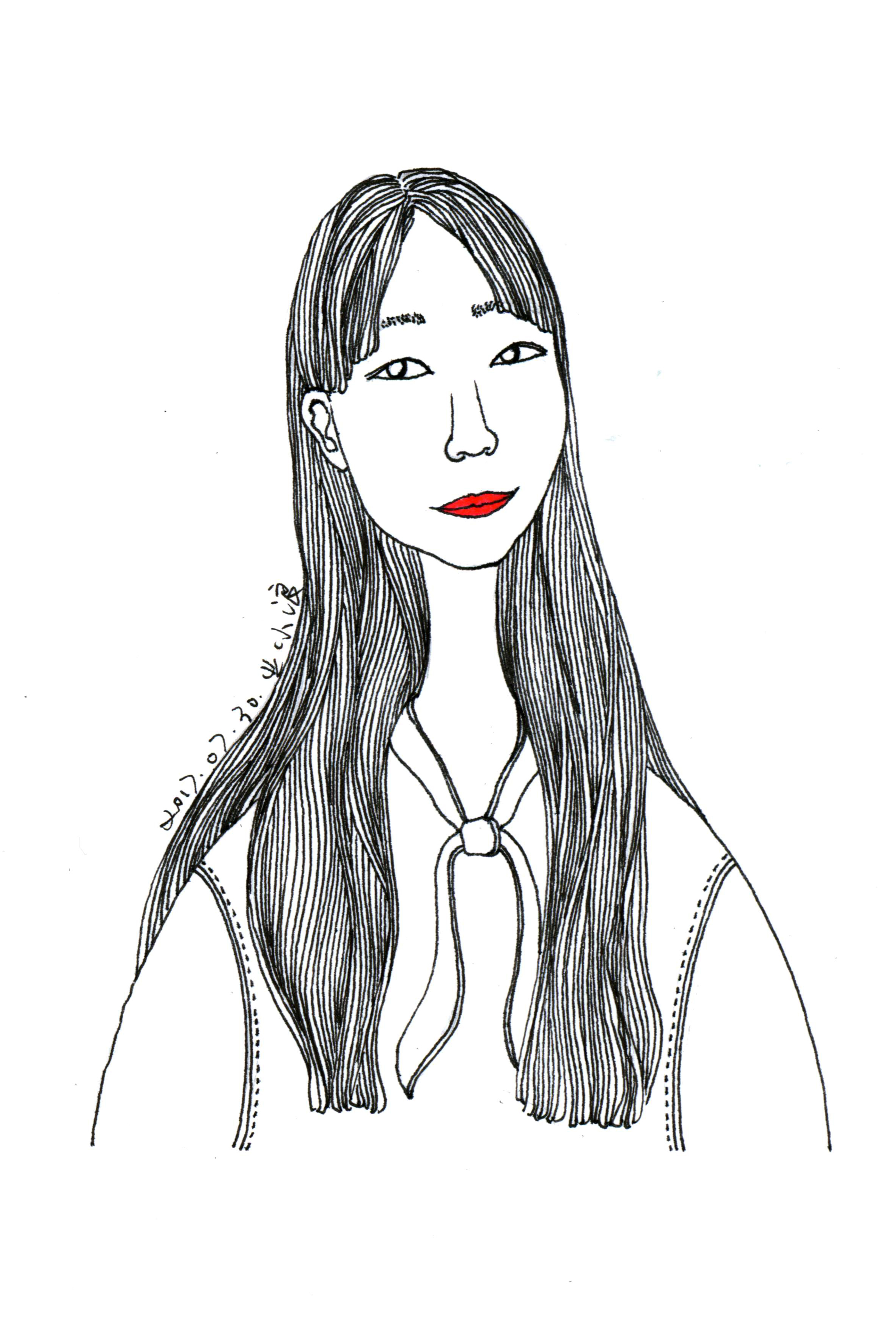 手绘画像简约线面长脖子画风