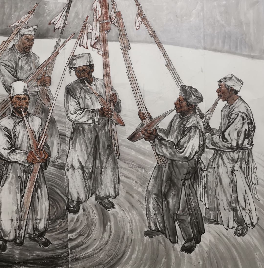 指导教师: 买新民,王国能尺寸:2米x2米作品:《芦笙会》作者:王磊(研究