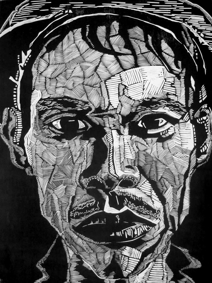 当代民工黑白木刻版画