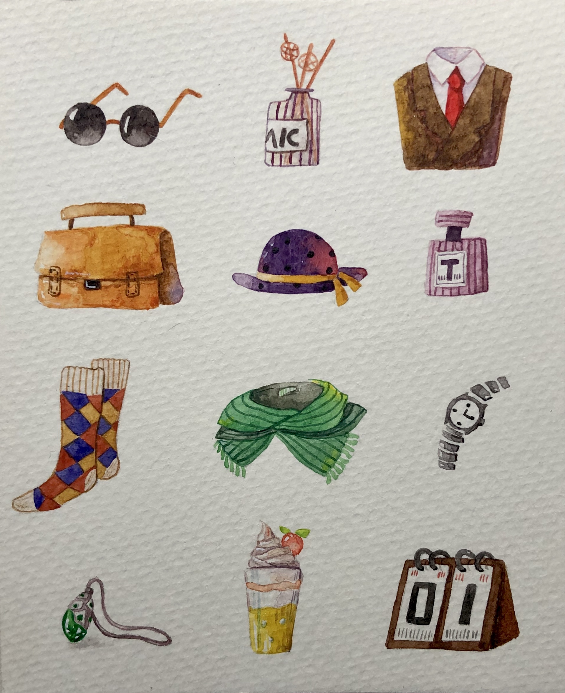 手绘水彩零碎小物件