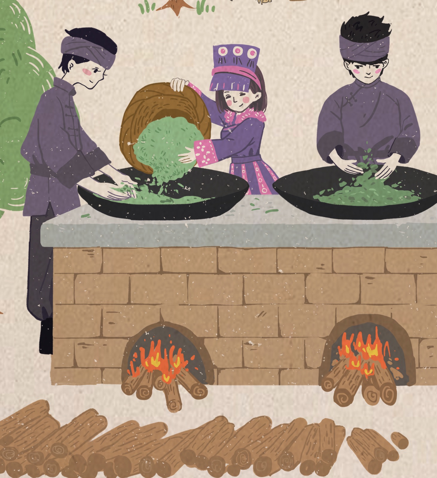 普洱茶文化插画采茶杀青品茶运茶