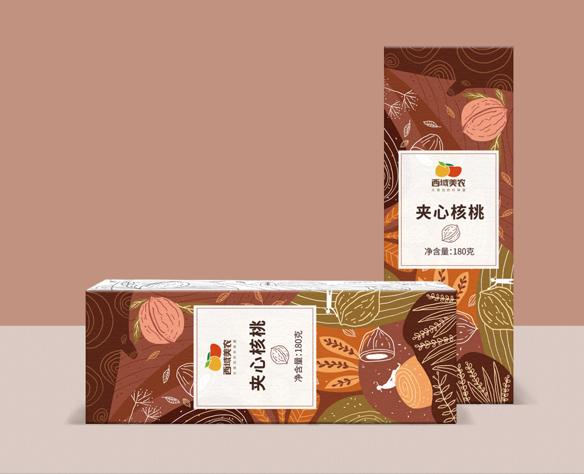 夹心核桃礼盒插画包装