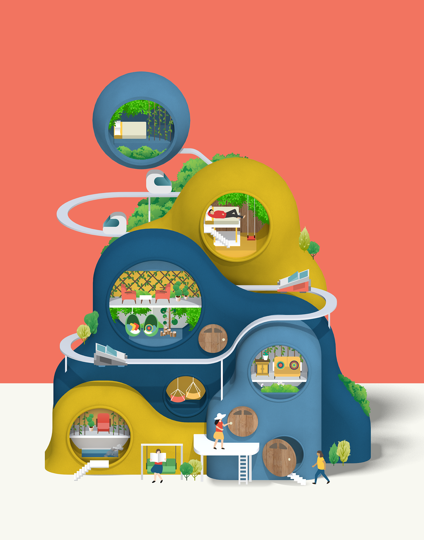 令人向往的乌托邦住宅插画