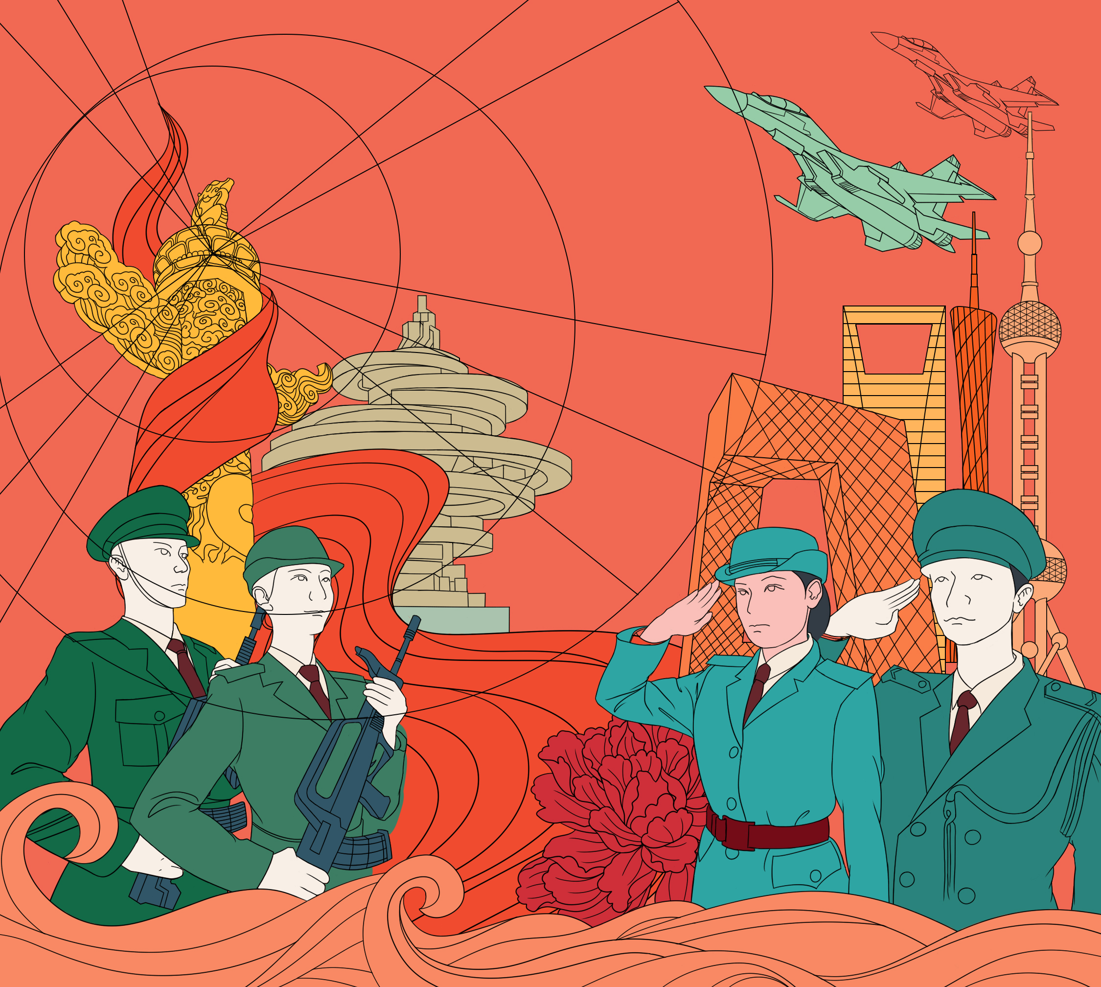 建军节插画步骤分享