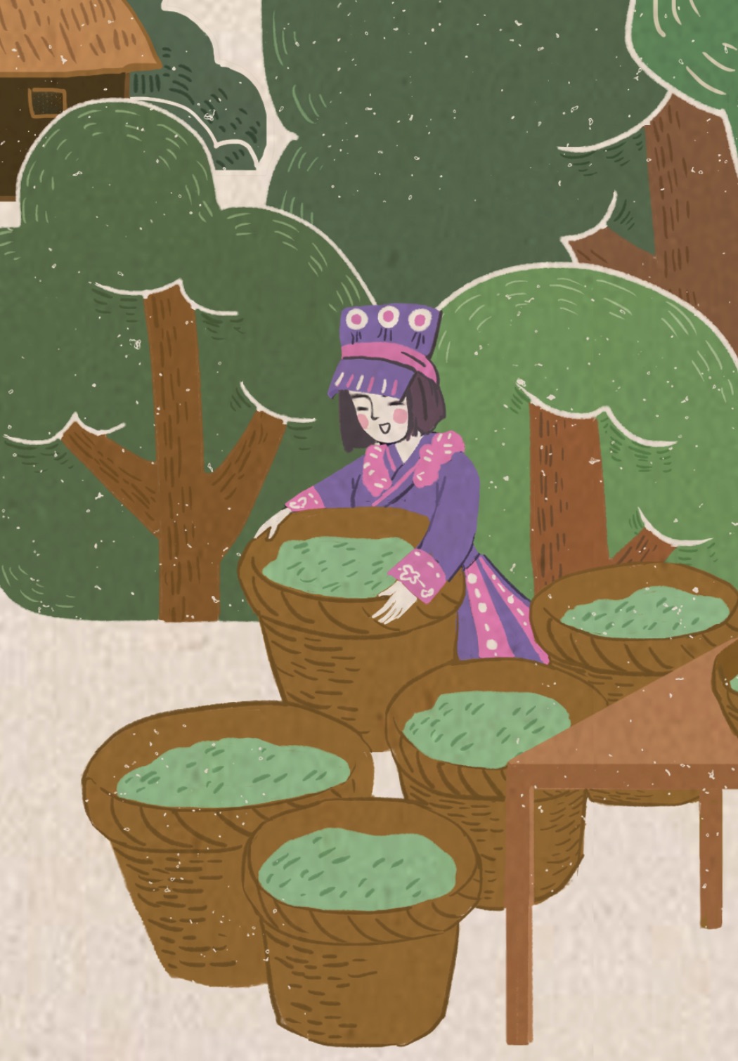 普洱茶文化插画采茶杀青品茶运茶