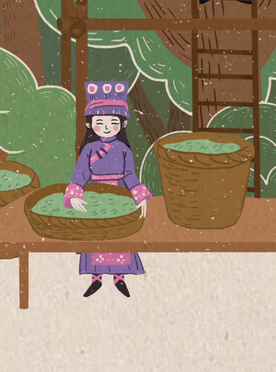 普洱茶文化插画采茶杀青品茶运茶