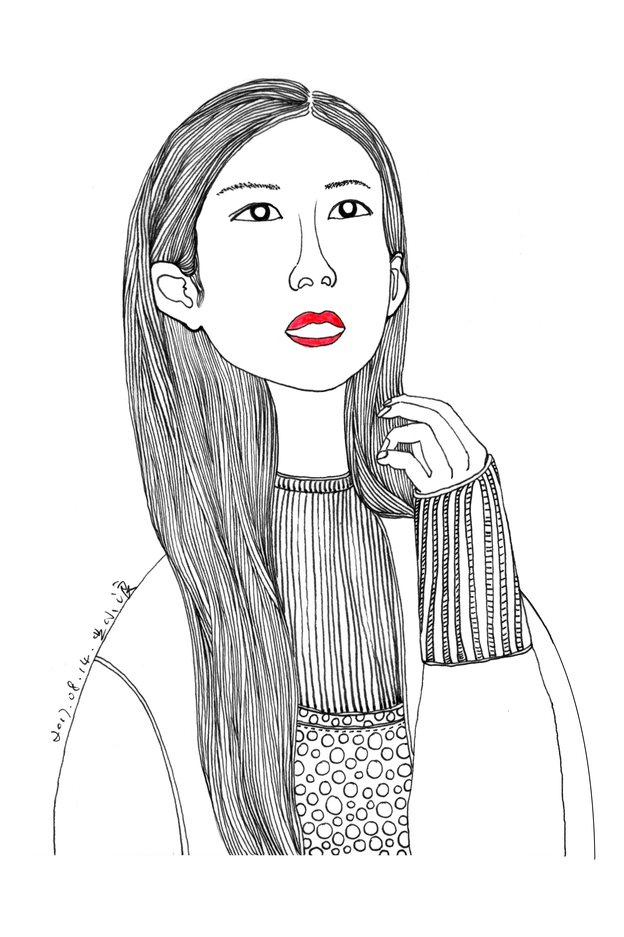 手绘画像简约线面长脖子画风