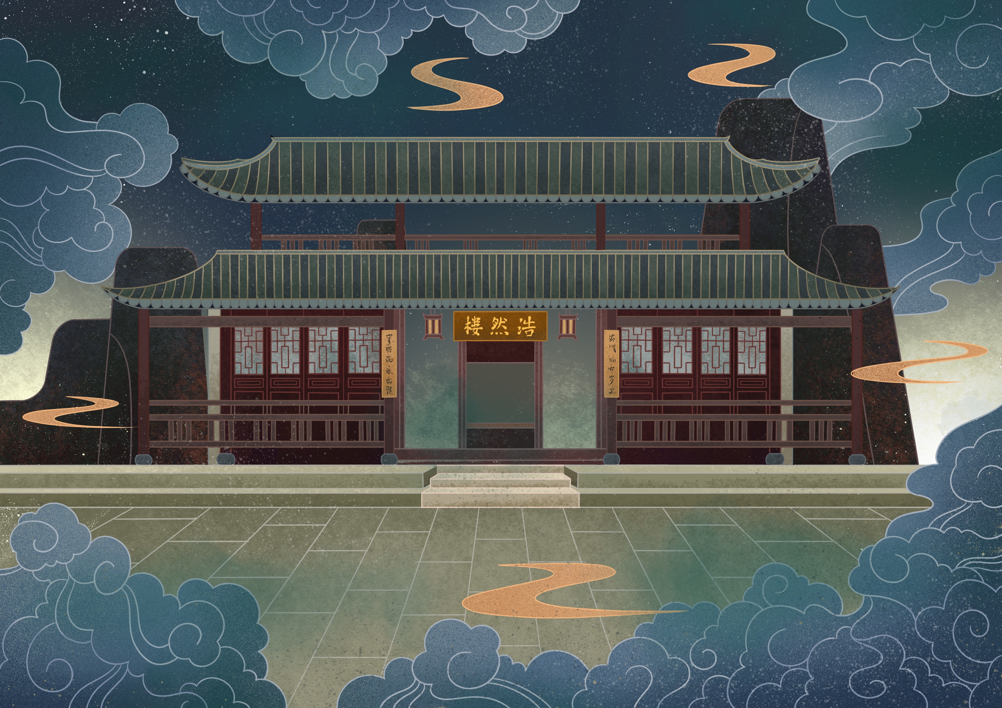 插画温州旅游景点建筑风景