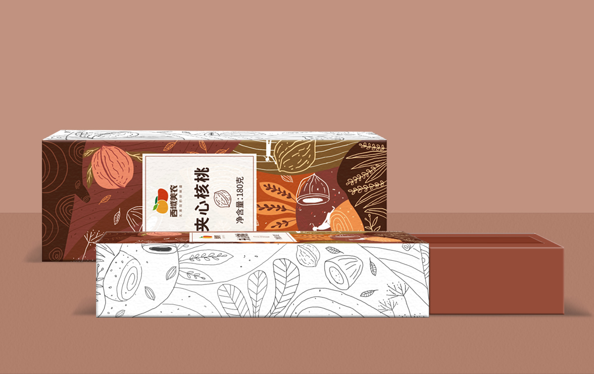 夹心核桃礼盒插画包装