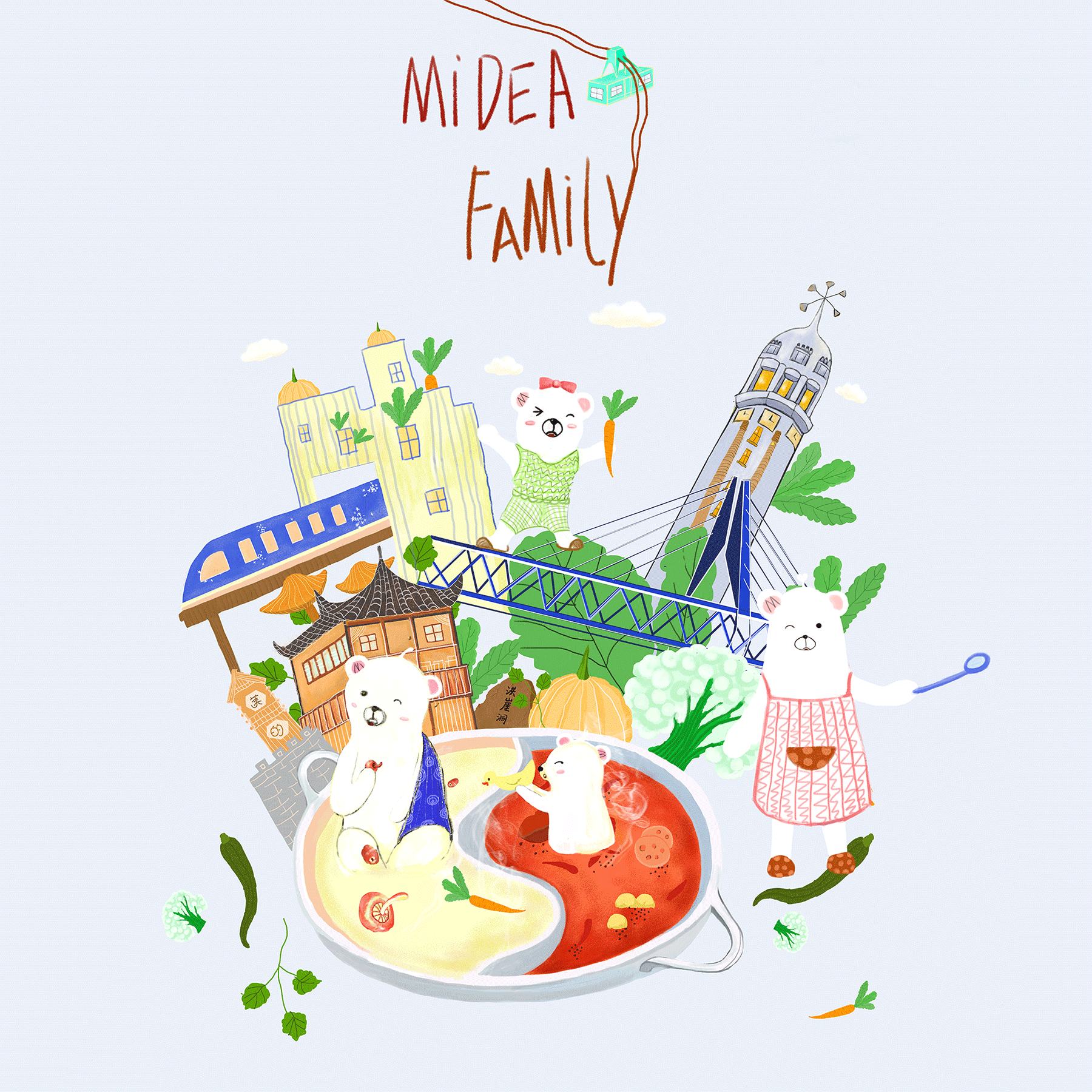 重庆森林ip延展地域插画练习设计