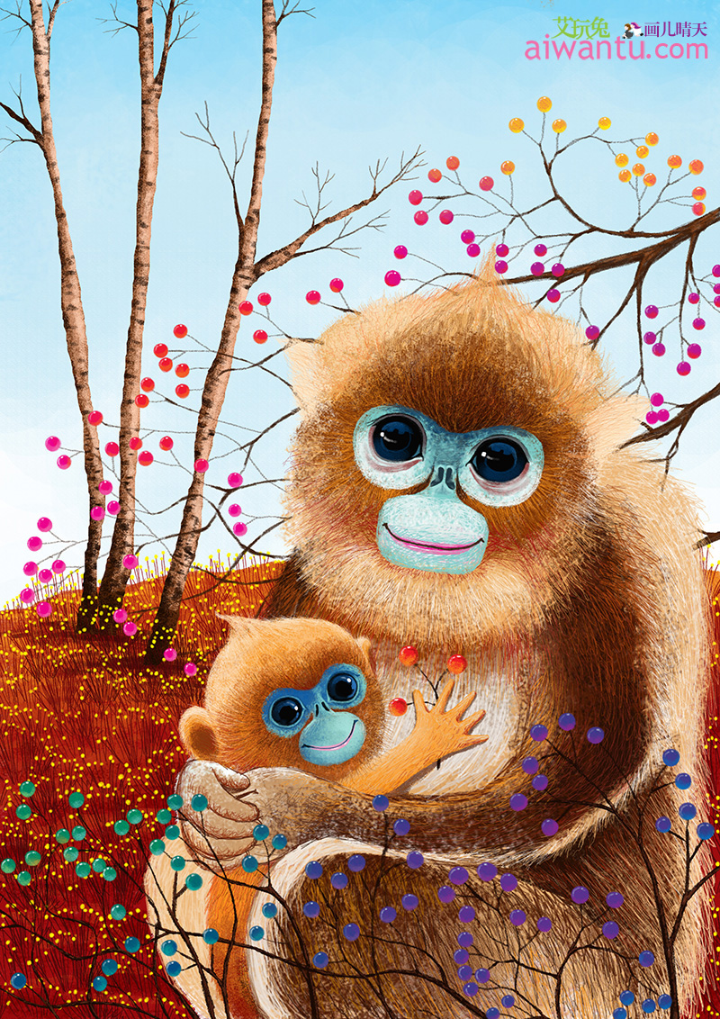 画儿晴天动物插画金丝猴