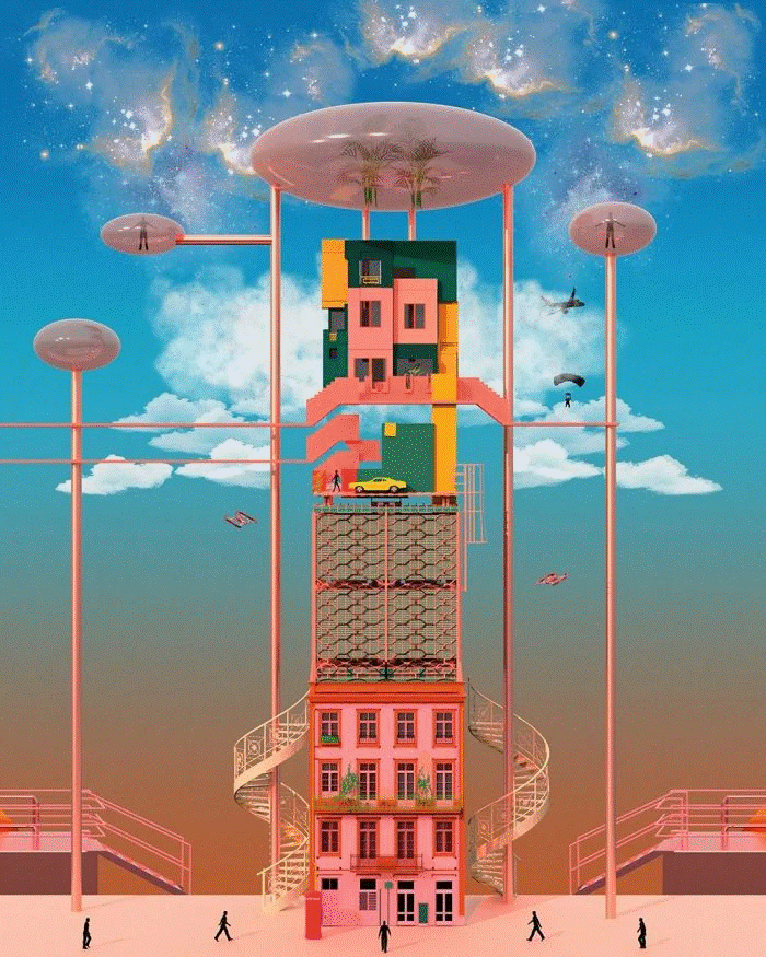 自己的乌托邦tishkbarzanji复古未来主义插画