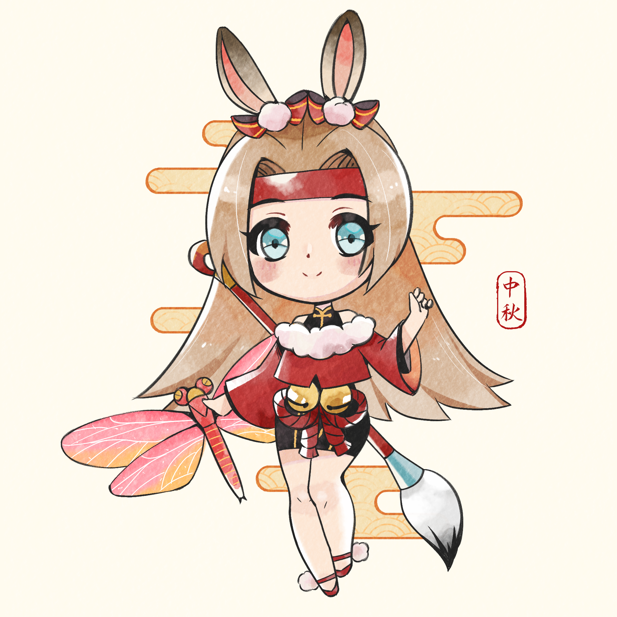 为乐涂app吉祥物——乐小兔绘制的中秋活动系列插画.