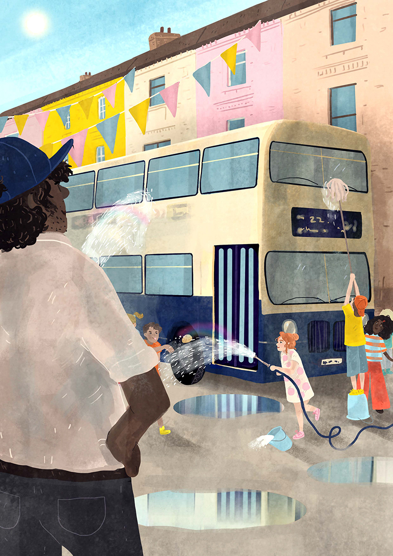 水彩风人物场景创意插画设计