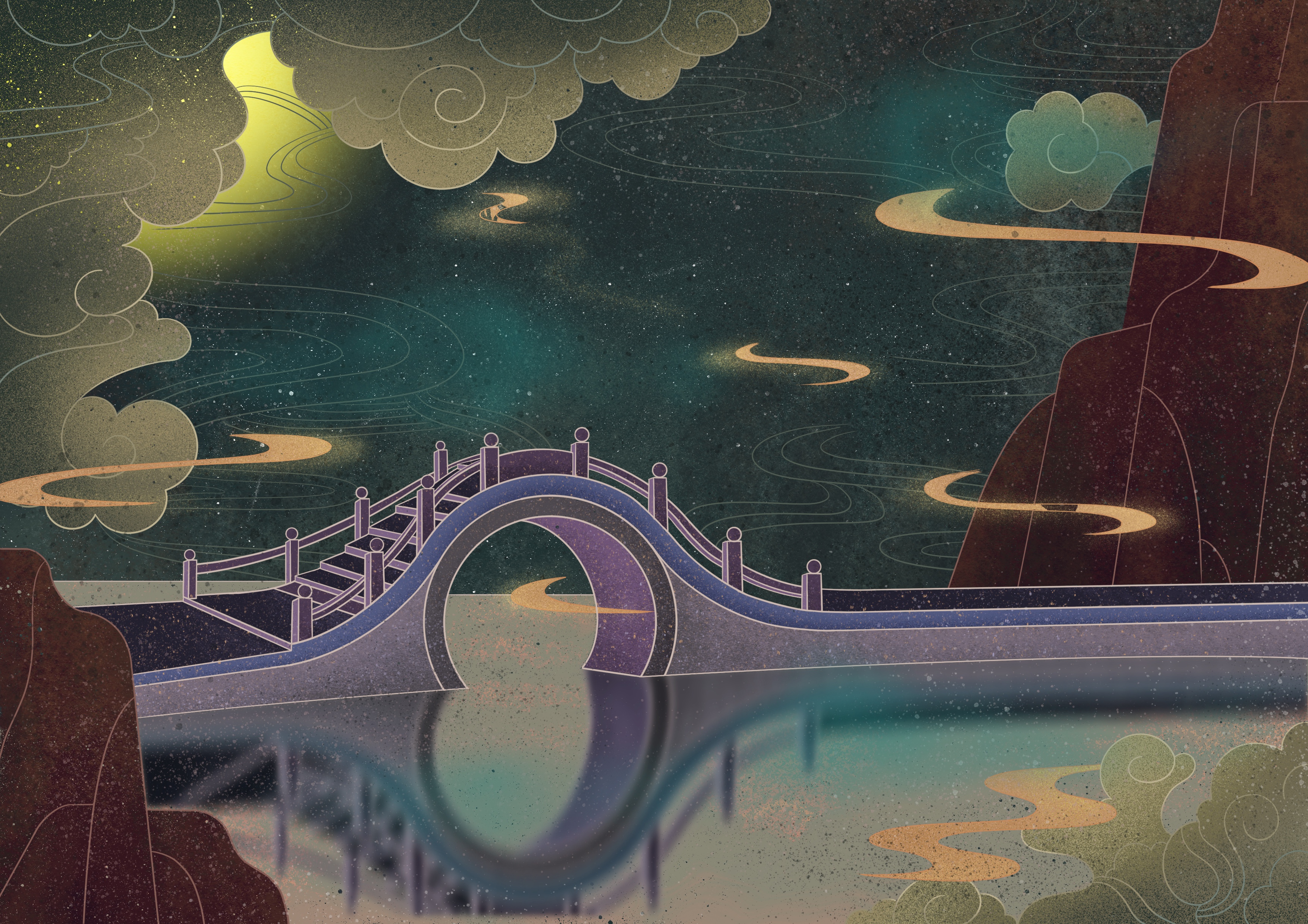 江心屿,楠溪江的一些特色建筑整合的插画评论关注浙江省杭州市绘画