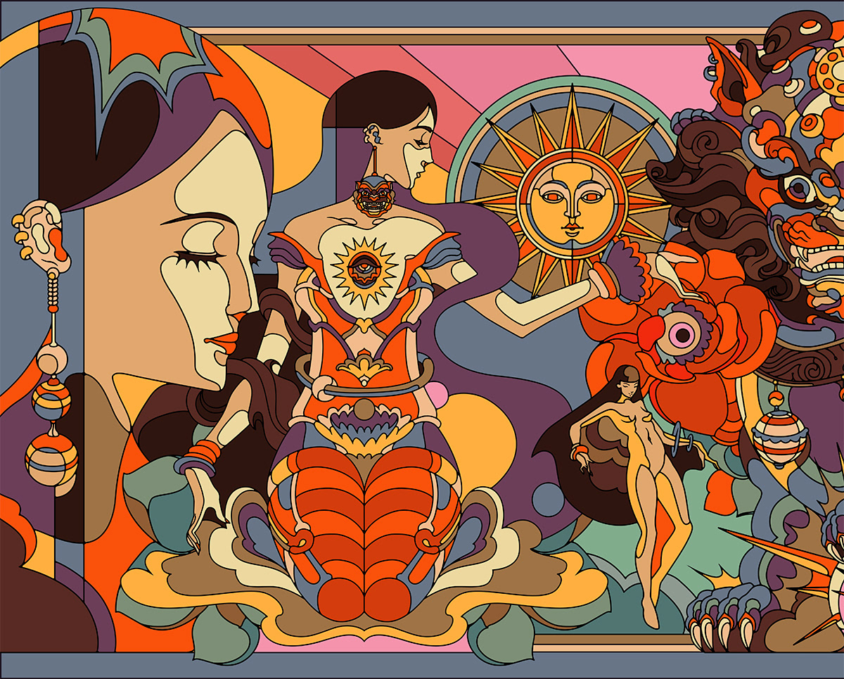 插画分享季# 满满的异域风,平铺的色块加上复古的颜色当真是好看极了