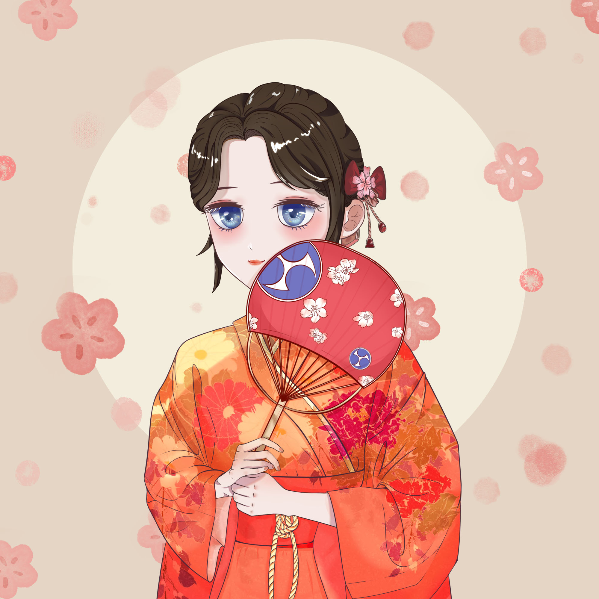 手绘头像二次元和服少女