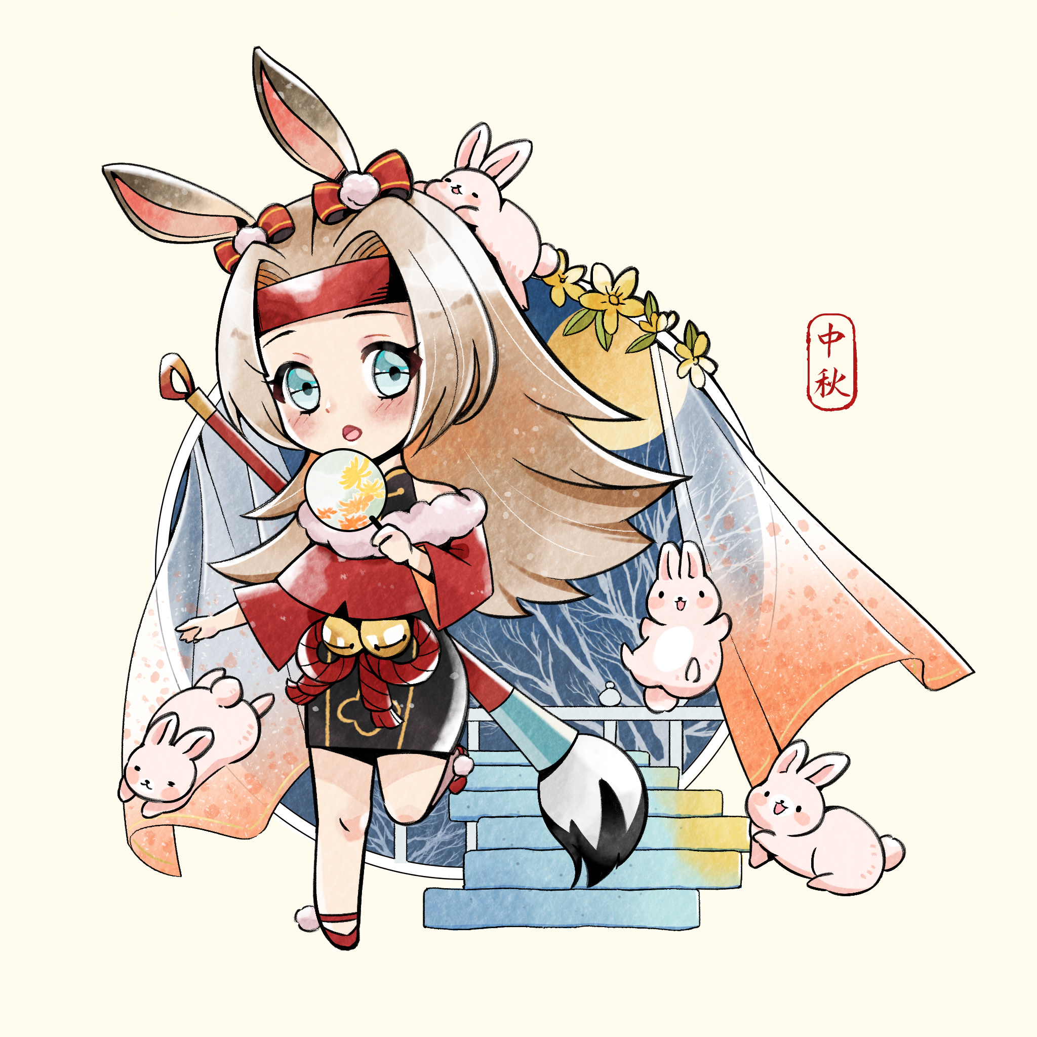 夜绘明月中秋风筝活动图片共9张,画风上采用古风水墨与二次元相结合的