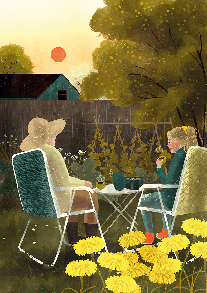 水彩风人物场景创意插画设计