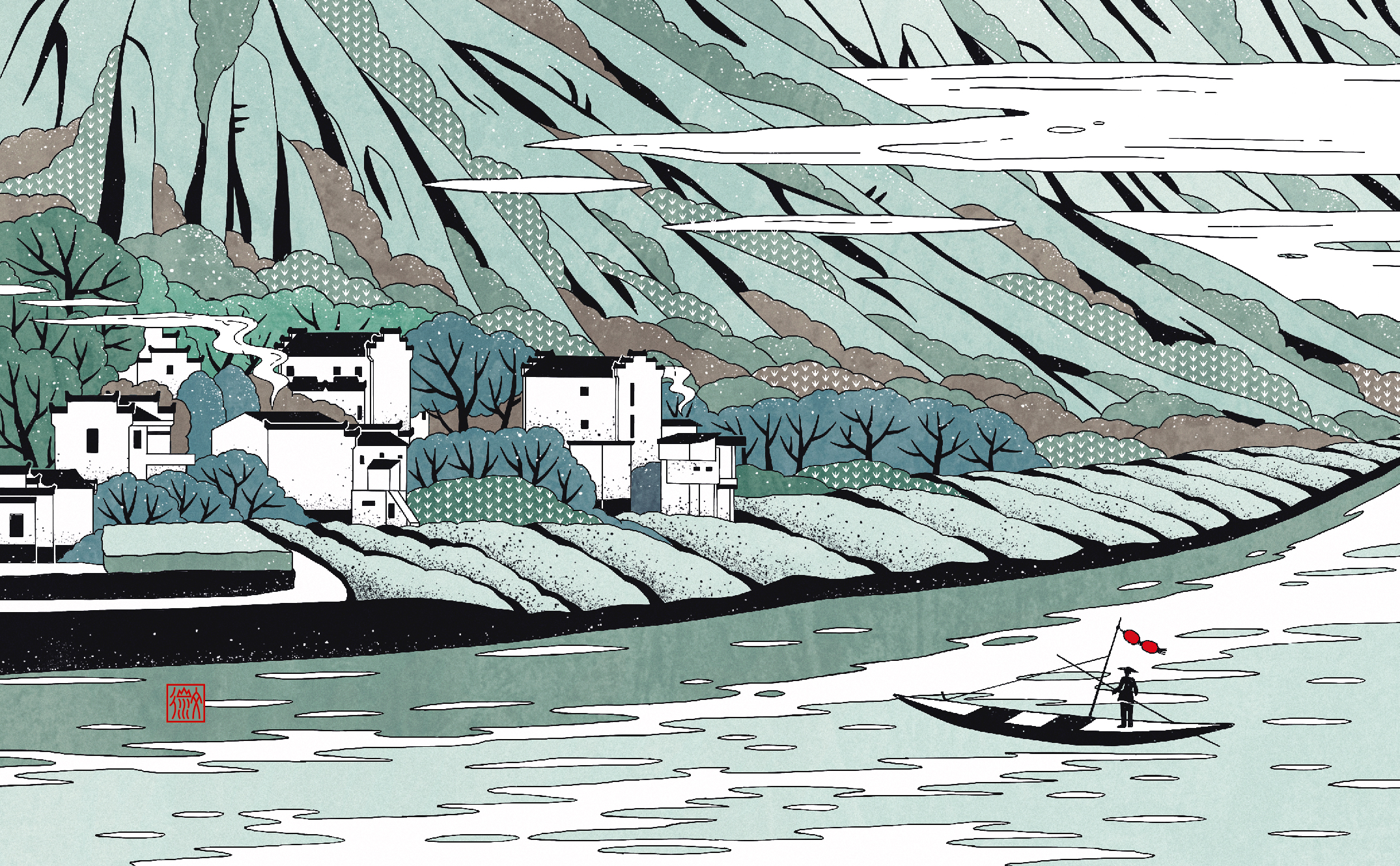 徽州地理插画纪念品设计