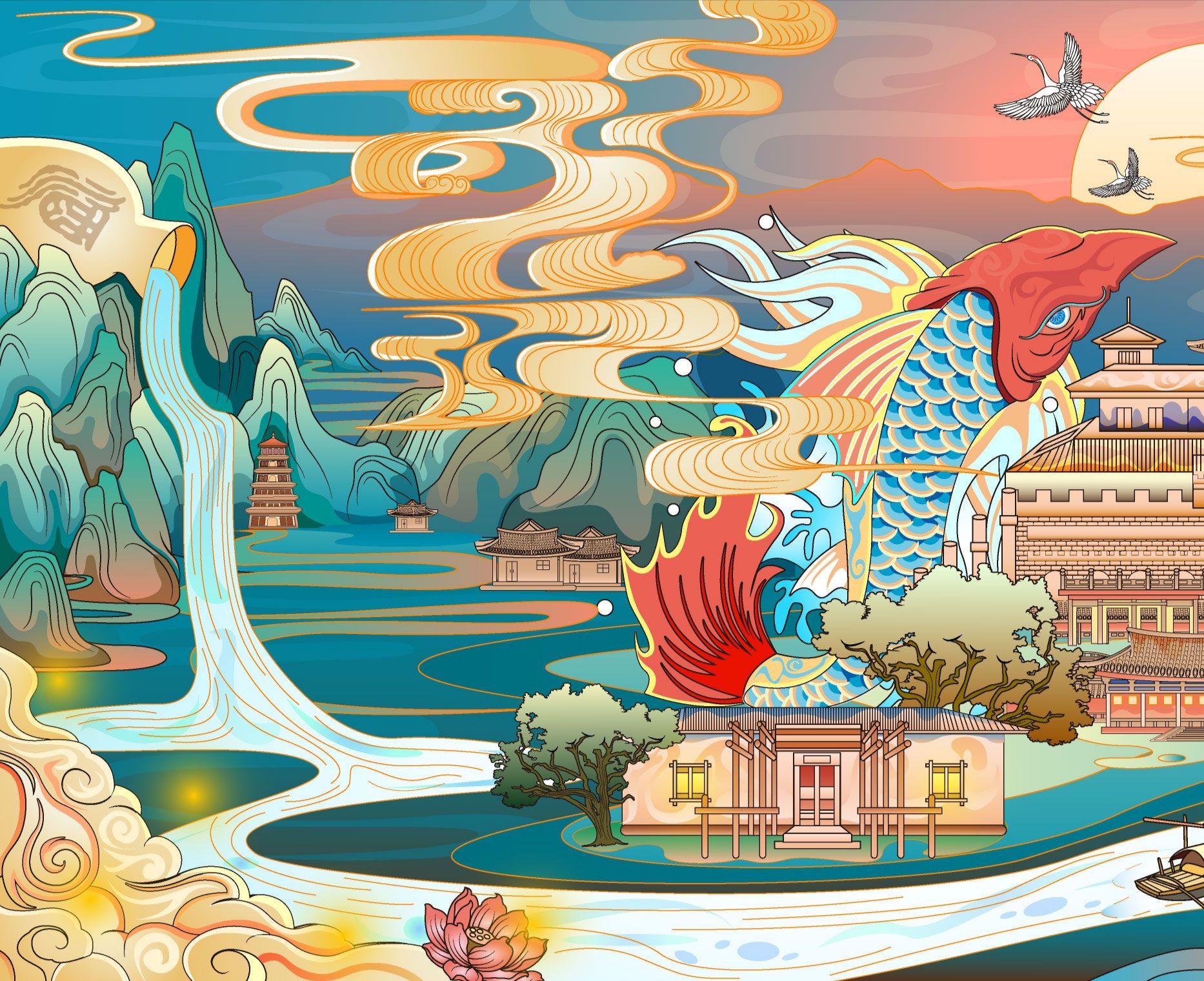 插画矢量场景国潮