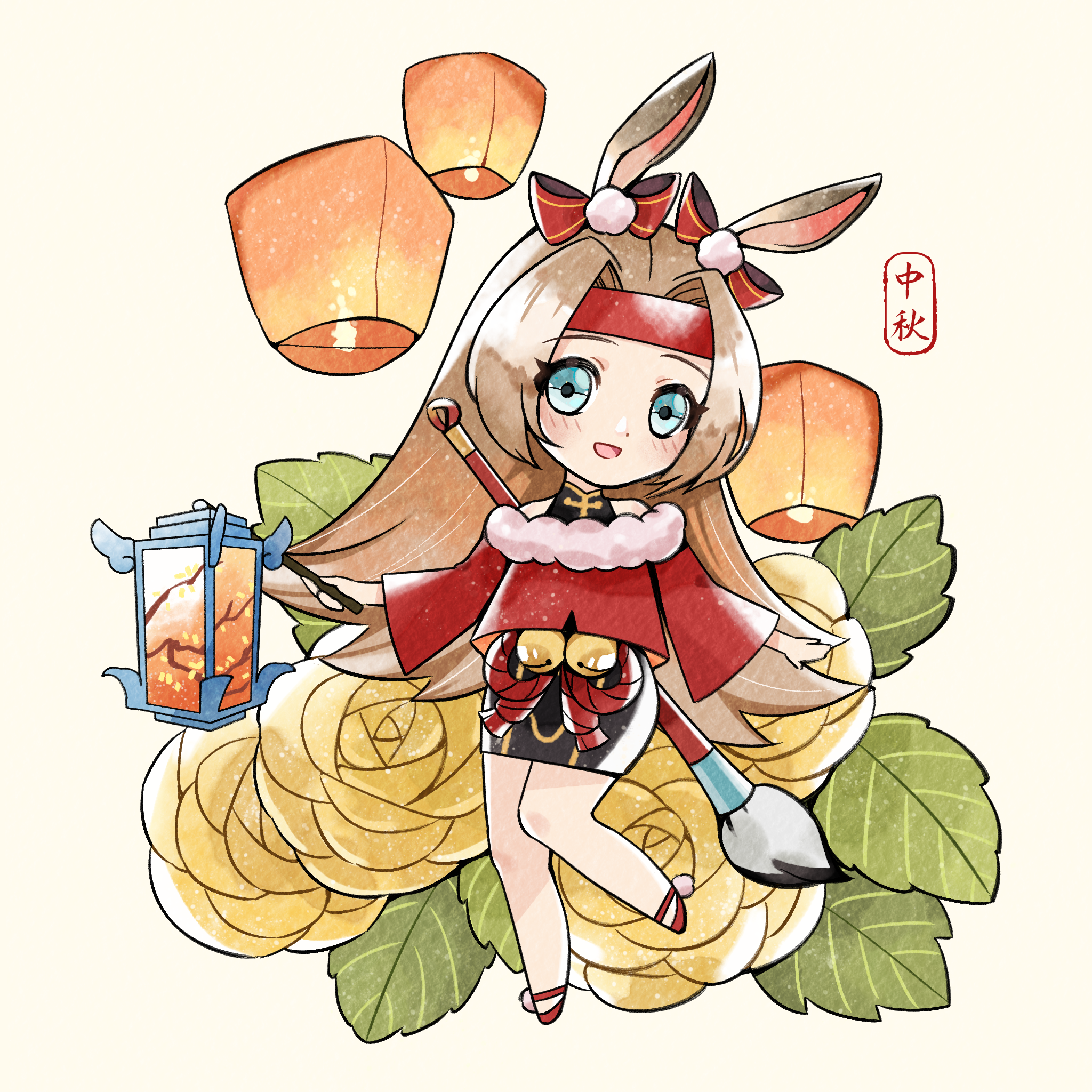 月兔相会夜绘明月中秋风筝活动图片共9张,画风上采用古风水墨与二次元