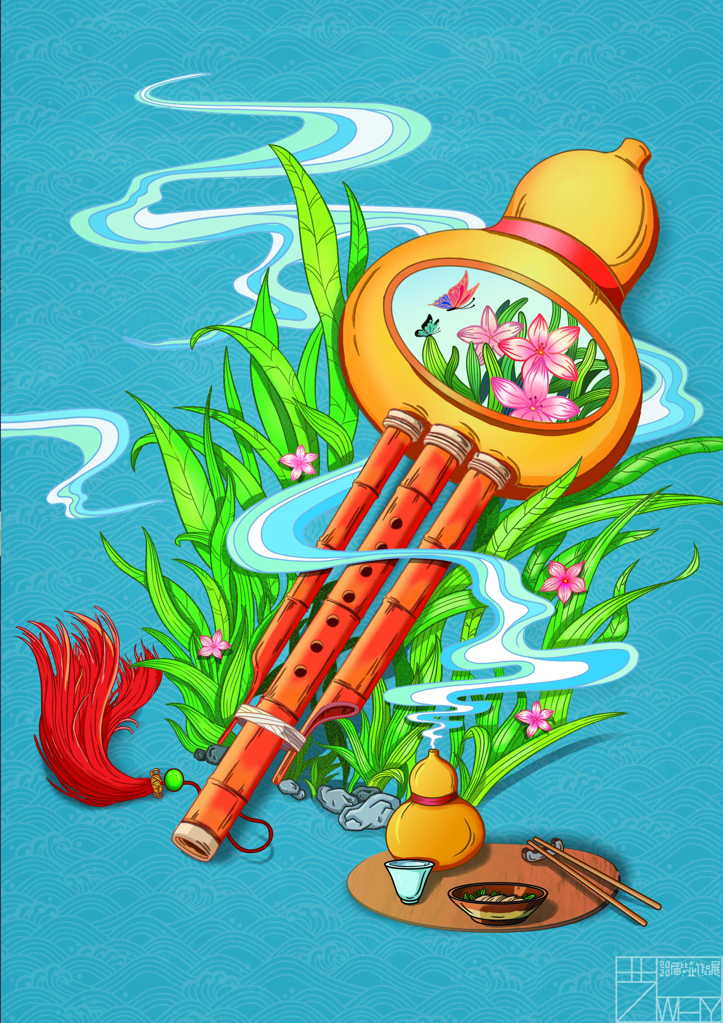 神乐署中国传统乐器系列主题插画设计