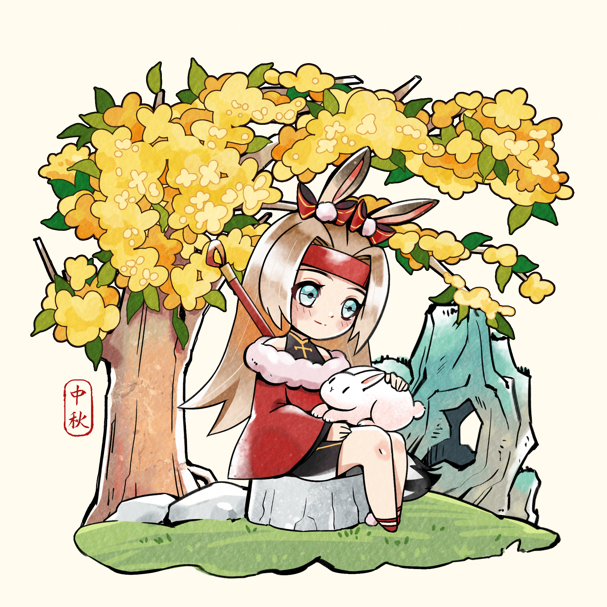 国风乐小兔中秋系列插画