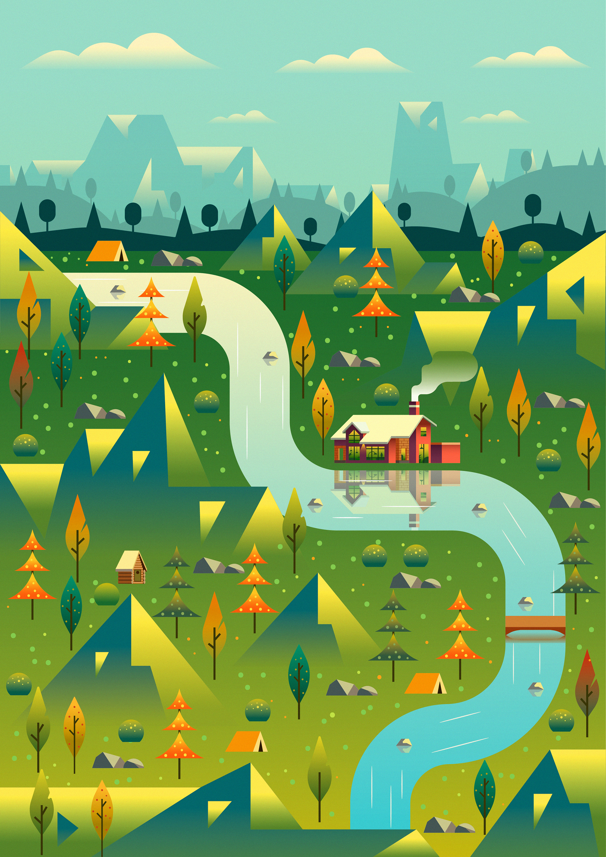 矢量风景插画-古田路9号-品牌创意/版权保护平台